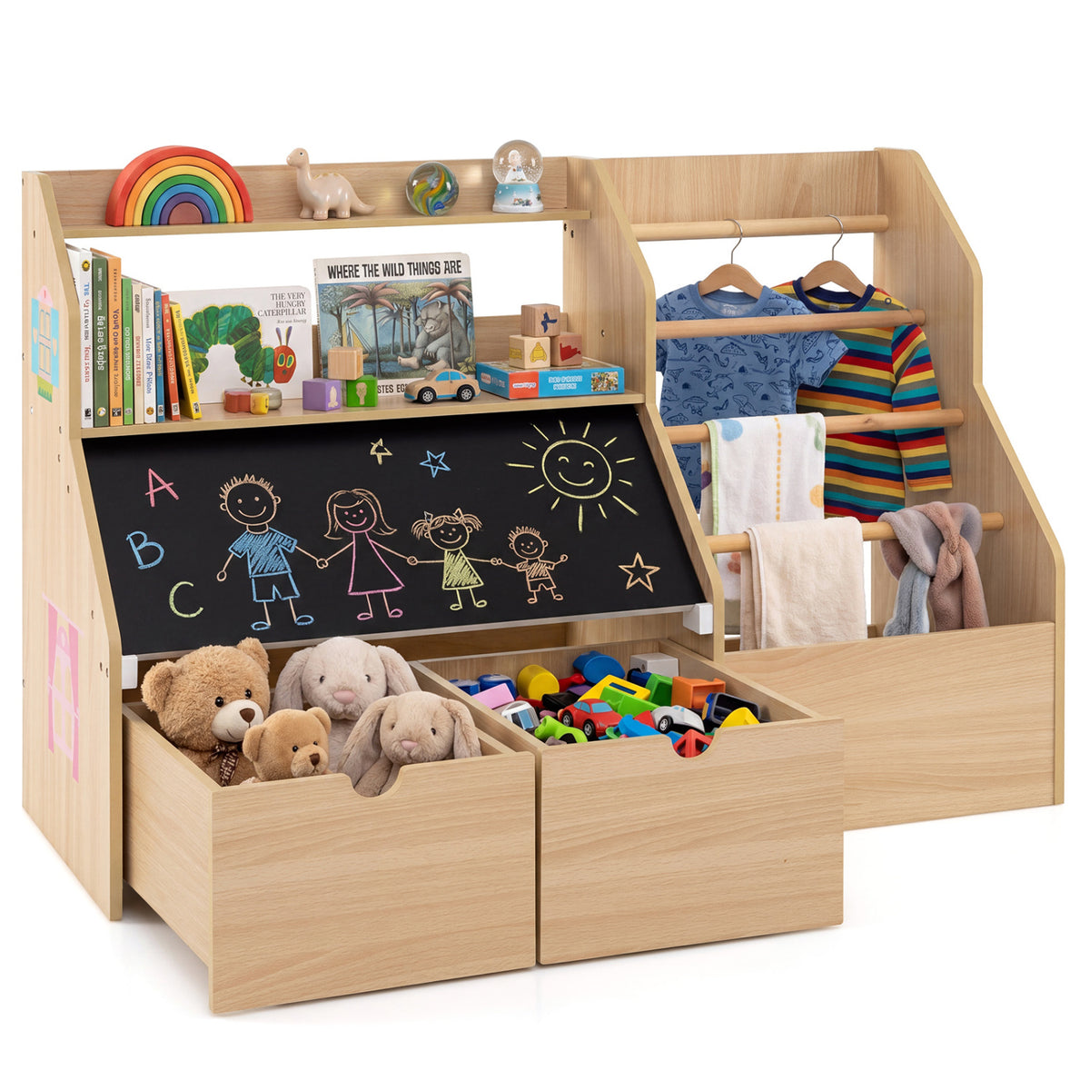 Kids Toy Storage Organizer with Flip-up Blackboard
