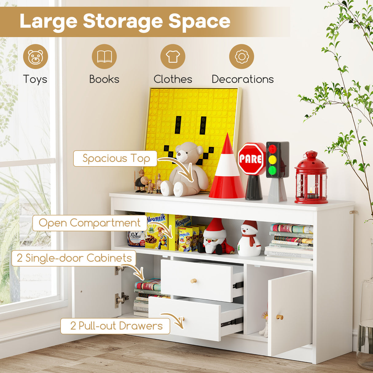 Kids Toy Storage Organizer with Open Shelf and 2 Drawers for Playroom