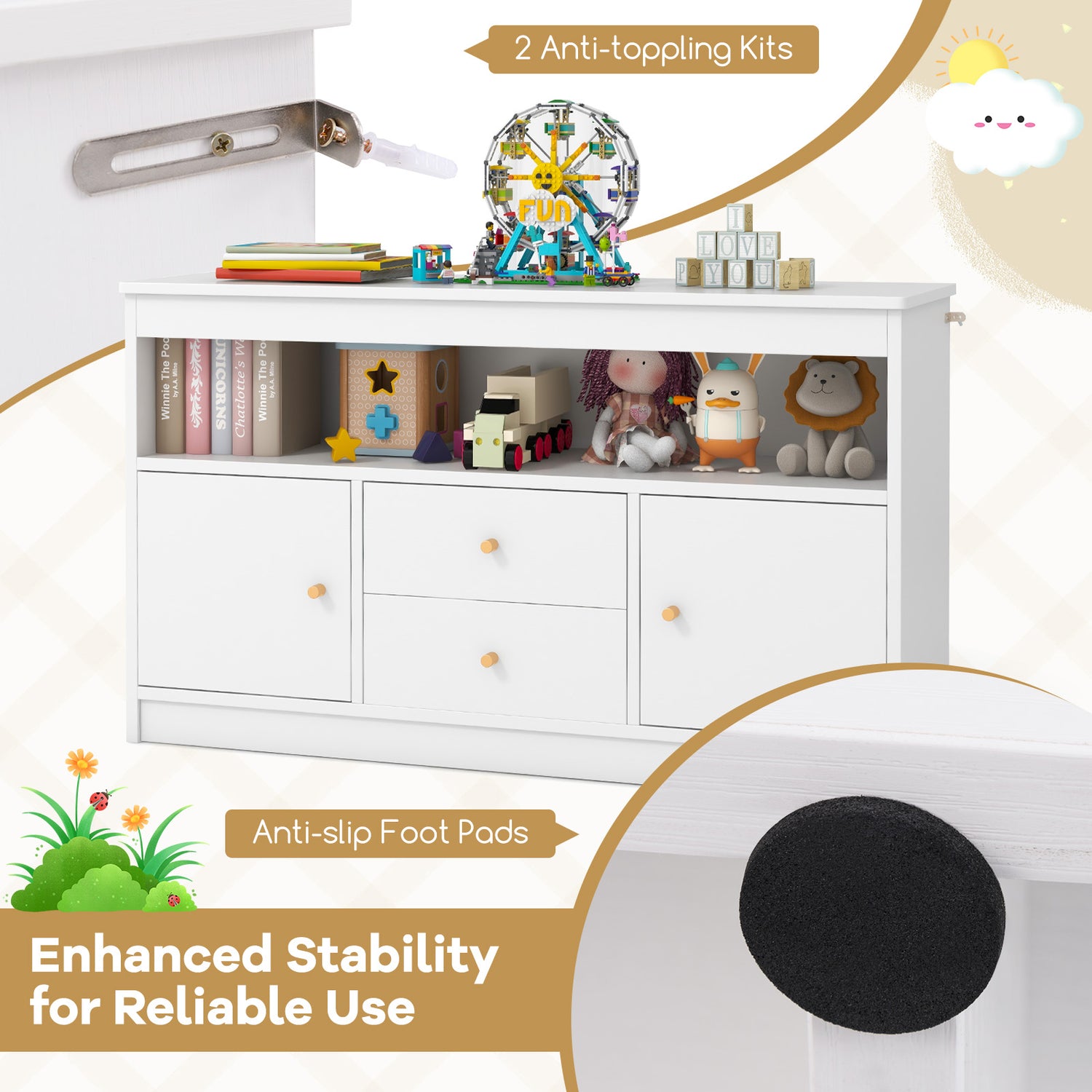 Kids Toy Storage Organizer with Open Shelf and 2 Drawers for Playroom
