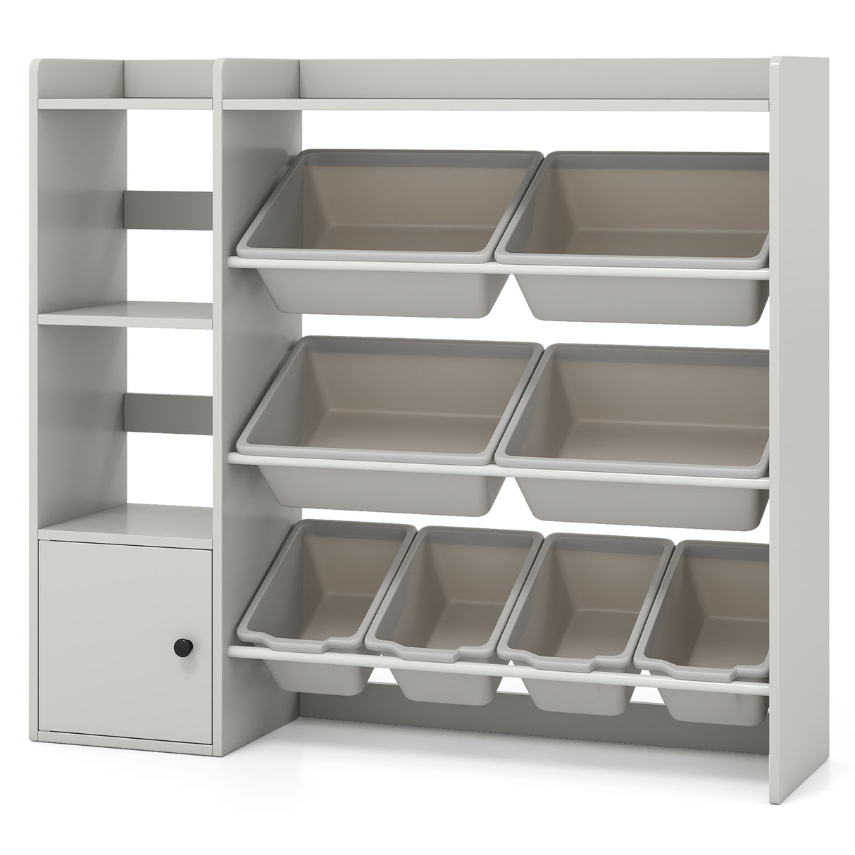 Kids Toy Storage and Bookshelf with Open Shelves and Single-door Cabinet