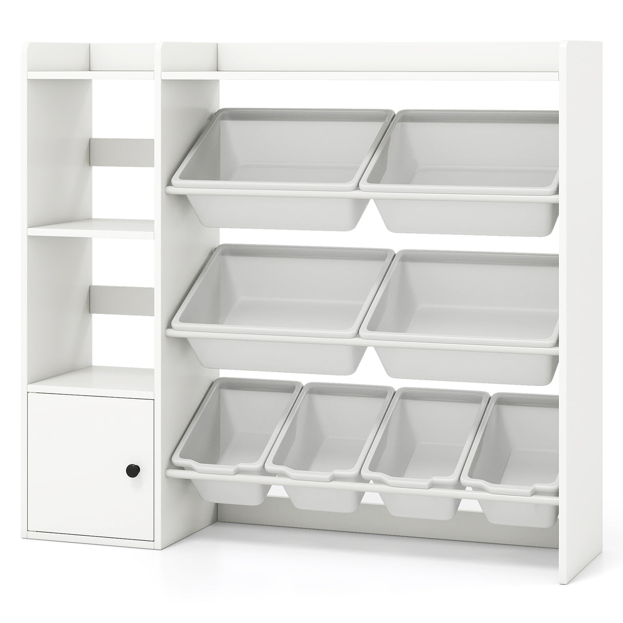 Kids Toy Storage and Bookshelf with Open Shelves and Single-door Cabinet