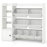 Kids Toy Storage and Bookshelf with Open Shelves and Single-door Cabinet