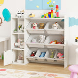 Kids Toy Storage and Bookshelf with Open Shelves and Single-door Cabinet