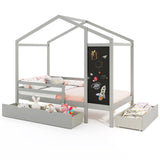 Kids Twin Size Bed with 2 Drawers Solid Wood Bed with Blackboard