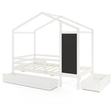 Kids Twin Size Bed with 2 Drawers Solid Wood Bed with Blackboard