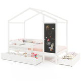 Kids Twin Size Bed with 2 Drawers Solid Wood Bed with Blackboard