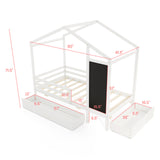 Kids Twin Size Bed with 2 Drawers Solid Wood Bed with Blackboard