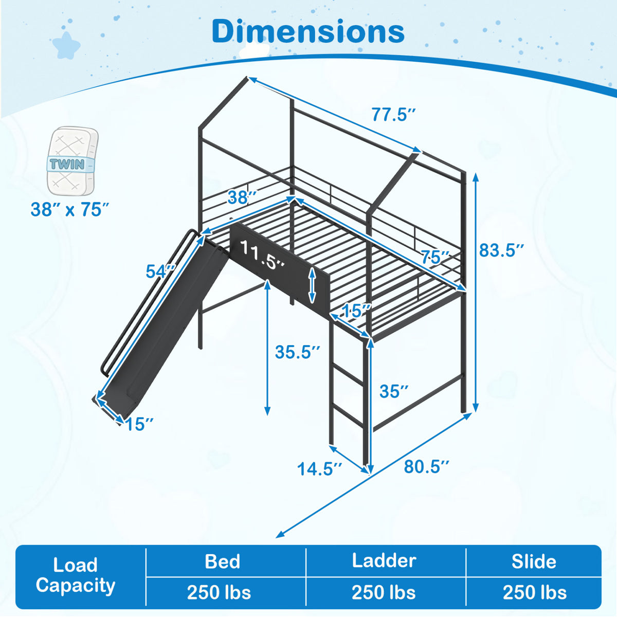 Kids Twin Size Loft Bed with Ladder and Slide for Bedroom