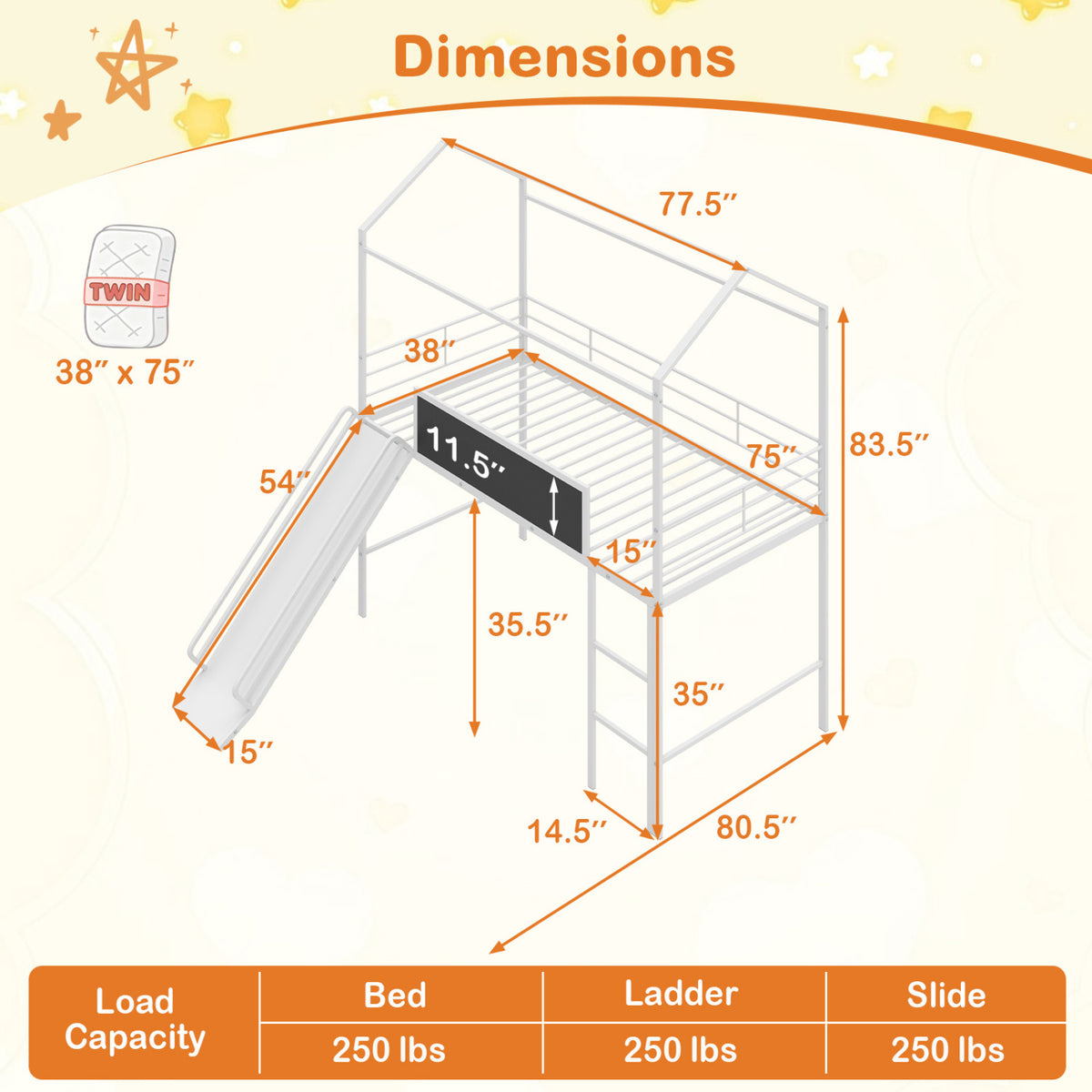 Kids Twin Size Loft Bed with Ladder and Slide for Bedroom