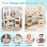 Kids Vanity Table and Chair Set with Removable Mirrors and 4 Storage Bins