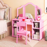 Kids Vanity Table and Chair Set with Removable Tri-Folding Mirror