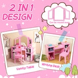 Kids Vanity Table and Chair Set with Removable Tri-Folding Mirror