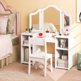 Kids Vanity Table and Chair Set with Removable Tri-Folding Mirror