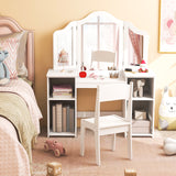 Kids Vanity Table and Chair Set with Removable Tri-Folding Mirror