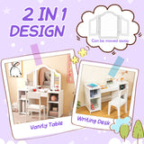 Kids Vanity Table and Chair Set with Removable Tri-Folding Mirror
