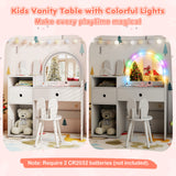 Kids Vanity Desk and Chair Set with Lights  Open Shelves