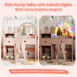 Kids Vanity Desk and Chair Set with Lights  Open Shelves
