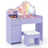 Kids Vanity Desk with Mirror and Lights Princess Pretend Play Dressing Table