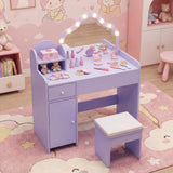 Kids Vanity Desk with Mirror and Lights Princess Pretend Play Dressing Table