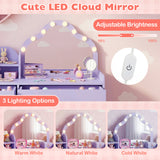 Kids Vanity Desk with Mirror and Lights Princess Pretend Play Dressing Table