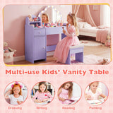 Kids Vanity Desk with Mirror and Lights Princess Pretend Play Dressing Table