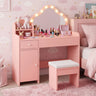 Kids Vanity Desk with Mirror and Lights Princess Pretend Play Dressing Table
