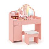 Kids Vanity Desk with Mirror and Lights Princess Pretend Play Dressing Table