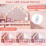 Kids Vanity Desk with Mirror and Lights Princess Pretend Play Dressing Table