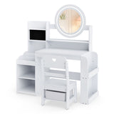 Kids Vanity Desk with Mirror Side Bookshelf and Ring Slots