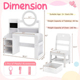 Kids Vanity Desk with Mirror Side Bookshelf and Ring Slots