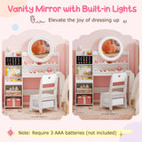 Kids Vanity Desk with Mirror Side Bookshelf and Ring Slots