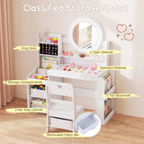 Kids Vanity Desk with Mirror Side Bookshelf and Ring Slots