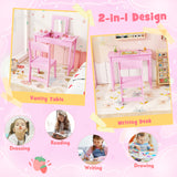 2-in-1 Kids Vanity Makeup Table and Chair Set with Flip Top Mirror