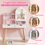 Kids Vanity Set Pretend Play Dressing Table Set with 3-Color Lighting Modes and Mirror Cabinet