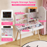Kids Vanity Set Pretend Play Dressing Table Set with 3-Color Lighting Modes and Mirror Cabinet