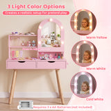 Kids Vanity Set Pretend Play Dressing Table Set with 3-Color Lighting Modes and Mirror Cabinet