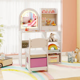 Kids Vanity Set Princess Girls Makeup Vanity Desk with Chair and 3-Color LED Lighted Mirror