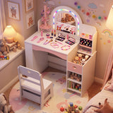 Kids Vanity Set with Colorful LED Lights and Jewelry Stand for Toddlers