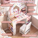 Kids Vanity Set with Colorful LED Lights and Jewelry Stand for Toddlers