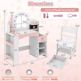 Kids Vanity Set with Colorful LED Lights and Jewelry Stand for Toddlers