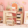 Kids Vanity Set with Colorful LED Lights Princess Makeup Dressing Table with Chair