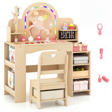Kids Vanity Set with Colorful LED Lights Princess Makeup Dressing Table with Chair