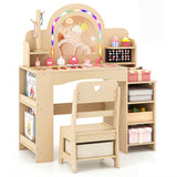 Kids Vanity Set with Colorful LED Lights Princess Makeup Dressing Table with Chair