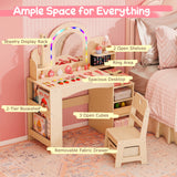 Kids Vanity Set with Colorful LED Lights Princess Makeup Dressing Table with Chair