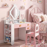 Kids Vanity Set with Crown Mirror & Chair for Girls-White