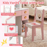 Kids Vanity Set with Crown Mirror & Chair for Girls-White