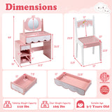 Kids Vanity Set with 360Â° Rotating Mirror & Chair for Girls-Pink