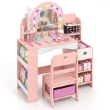 Kids Vanity Set with Colorful LED Lights and Jewelry Stand for Toddlers