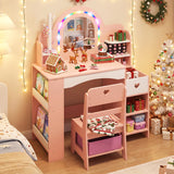 Kids Vanity Set with Colorful LED Lights and Jewelry Stand for Toddlers