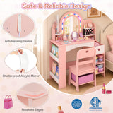 Kids Vanity Set with Colorful LED Lights and Jewelry Stand for Toddlers